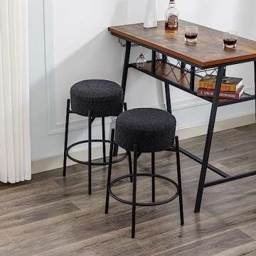 JIRAIN Modern Backless Bar Stools Set of 2, 27’’ Boucle Swivel Barstools with Round Padded Seat, Counter Stools with Metal Legs, Counter Height Stools for Kitchen Island, Black