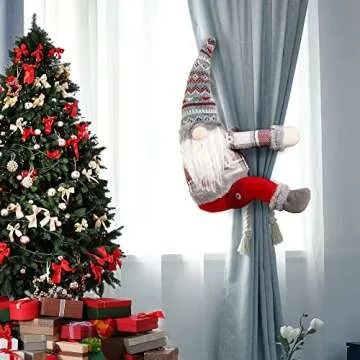 Sggvecsy Christmas Tree Topper Gnome Hand Made Christmas Gnome Decoration Funny Christmas Tree Topper Christmas Plush Gnome Ornaments Also be Used as Curtain Tie for Home Decor (Grey)