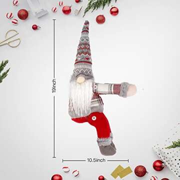 Sggvecsy Christmas Tree Topper Gnome Hand Made Christmas Gnome Decoration Funny Christmas Tree Topper Christmas Plush Gnome Ornaments Also be Used as Curtain Tie for Home Decor (Grey)