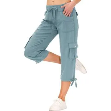MoFiz Womens Capris with Pockets Loose Fit Casual Capri Pants Dressy Lightweight Ladies Baggy Cargo ...