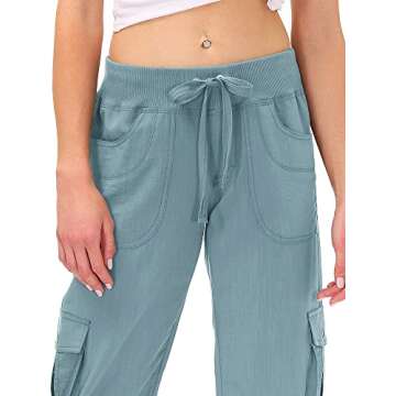 MoFiz Womens Capris with Pockets Loose Fit Casual Capri Pants Dressy Lightweight Ladies Baggy Cargo Pants for Hiking Grey Blue