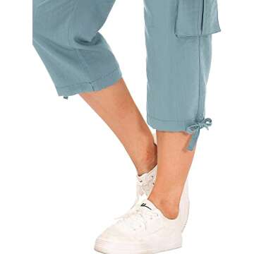 MoFiz Womens Capris with Pockets Loose Fit Casual Capri Pants Dressy Lightweight Ladies Baggy Cargo Pants for Hiking Grey Blue