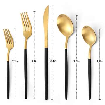 VANVRO Matte Black Gold Silverware Set, 20-Piece Stainless Steel Flatware Set, Satin Finish tablewar...