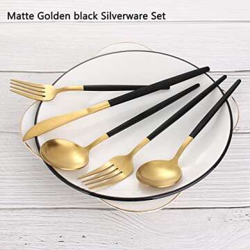 VANVRO Matte Black Gold Silverware Set, 20-Piece Stainless Steel Flatware Set, Satin Finish tableware Cutlery Set, Service for 4, Home and Restaurant, Dishwasher Safe
