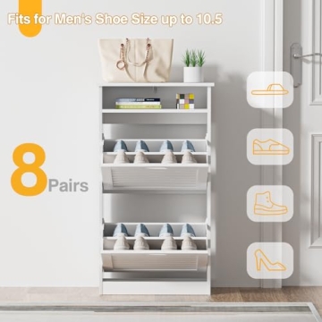 TENNTOU Narrow Shoe Cabinet with 2 Flip Drawers