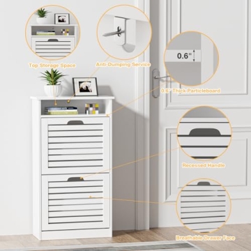 TENNTOU Narrow Shoe Cabinet with 2 Flip Drawers