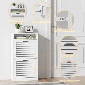 TENNTOU Narrow Shoe Cabinet with 2 Flip Drawers