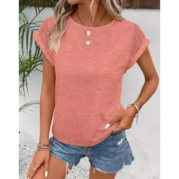 Bliwov Women's Contrast Lace Batwing Tee - Casual Comfort