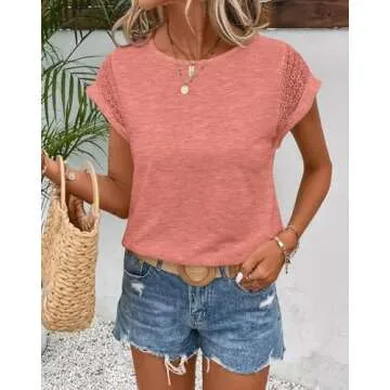 Bliwov Women's Contrast Lace Batwing Tee - Casual Comfort