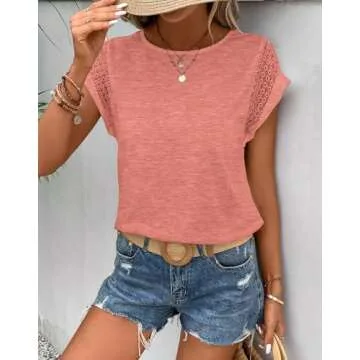 Bliwov Women's Contrast Lace Batwing Tee - Casual Comfort