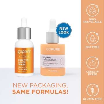 goPure Actives Vitamin C Serum - Brightening Serum with Vitamin C and Ferulic Acid, Face Moisturizin...