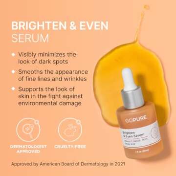 goPure Actives Vitamin C Serum - Brightening Serum with Vitamin C and Ferulic Acid, Face Moisturizing and Anti-Aging Benefits, Improves Skin Discoloration and Visibly Reduces Dark Spots - 1 fl oz