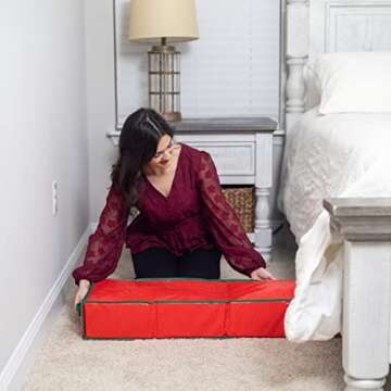 Handy Laundry Gift Wrap Storage Organizer, Easily organize Wrapping Paper, Ribbons, Bows, Scissors, Fits 18-24 Standard Rolls, Keeps Gift Supplies in Perfect Condition & Ready for Next Season, (Red)