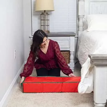 Handy Laundry Gift Wrap Storage Organizer, Easily organize Wrapping Paper, Ribbons, Bows, Scissors, Fits 18-24 Standard Rolls, Keeps Gift Supplies in Perfect Condition & Ready for Next Season, (Red)