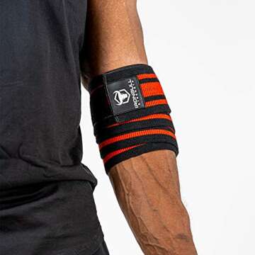 Iron Bull Strength Elbow Wraps for Weightlifting - PRO Line - Workout Elbow Straps for Weight Lifting, Bench Press, Powerlifting, Fitness and Gym - Medium Stiffness for Men (40", Red/Black)