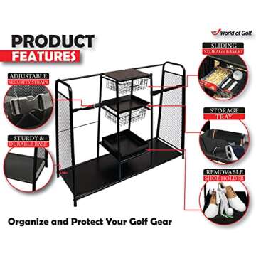 JEF WORLD OF GOLF Golf, Gifts, & Gallery 457 Metal Golf Bag Organizer, Black Double