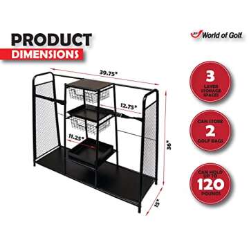 JEF WORLD OF GOLF Golf, Gifts, & Gallery 457 Metal Golf Bag Organizer, Black Double