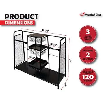 JEF WORLD OF GOLF Golf, Gifts, & Gallery 457 Metal Golf Bag Organizer, Black Double