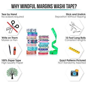 Cute Washi Tape Set with 3 sizes | 15mm 8mm and 3mm Wide Skinny and Thin | Decorative Holiday Craft Tape | Colorful Tape | Floral Japanese Pastel Seasonal Art | Bujo Supplies | Scrapbook Tape 21 Rolls