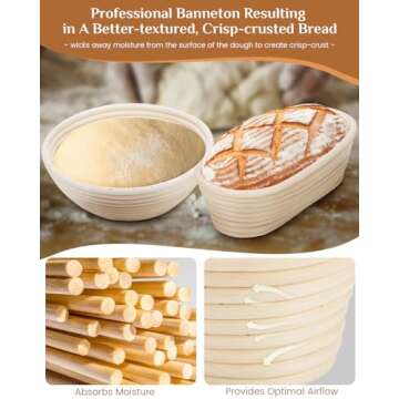 PITCH PULSE Bread Proofing Basket Set, 9 Inch Round + 10 Inch Oval Banneton Bowl, Sourdough Bread Making Tools Kit with Dough Whisk, Dough Scraper, Bread Lame and Blades
