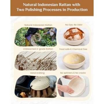 PITCH PULSE Bread Proofing Basket Set, 9 Inch Round + 10 Inch Oval Banneton Bowl, Sourdough Bread Making Tools Kit with Dough Whisk, Dough Scraper, Bread Lame and Blades