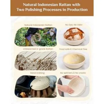 PITCH PULSE Bread Proofing Basket Set, 9 Inch Round + 10 Inch Oval Banneton Bowl, Sourdough Bread Making Tools Kit with Dough Whisk, Dough Scraper, Bread Lame and Blades