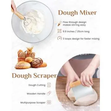 PITCH PULSE Bread Proofing Basket Set, 9 Inch Round + 10 Inch Oval Banneton Bowl, Sourdough Bread Making Tools Kit with Dough Whisk, Dough Scraper, Bread Lame and Blades