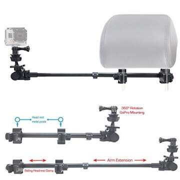 ChargerCity Dual Post Telescopic Headrest Mount for GoPro Hero & Action Cameras