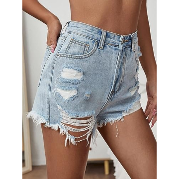 Floerns High Waisted Distressed Denim Shorts for Women