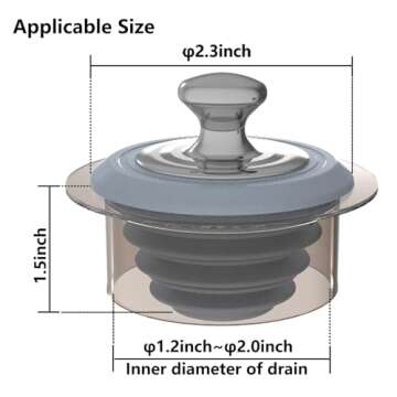 Silicone Bathtub Stopper, Washbasin Drain Plug, Bathtub Plug(Patented Design) (Gray)