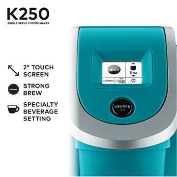 Keurig K250 Coffee Maker, Single Serve K-Cup Pod Coffee Brewer, With Strength Control, Turquoise