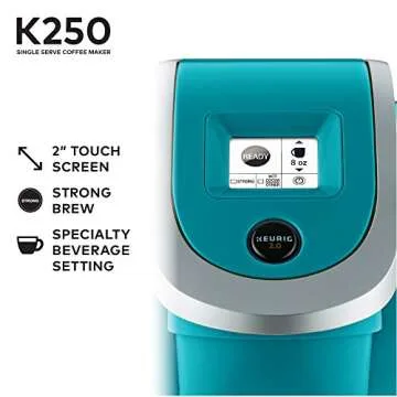 Keurig K250 Coffee Maker, Compact & Fast Brewing, Turquoise