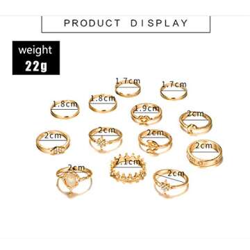 Sither 13 Pcs Women Rings Set Knuckle Rings Gold Bohemian Rings for Girls Vintage Gem Crystal Rings Joint Knot Ring Sets for Teens Party Daily Festival Jewelry Gift