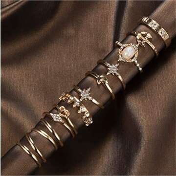 Sither 13 Pcs Women Rings Set Knuckle Rings Gold Bohemian Rings for Girls Vintage Gem Crystal Rings Joint Knot Ring Sets for Teens Party Daily Festival Jewelry Gift