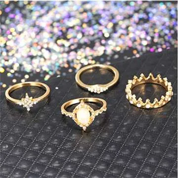 Sither 13 Pcs Women Rings Set Knuckle Rings Gold Bohemian Rings for Girls Vintage Gem Crystal Rings Joint Knot Ring Sets for Teens Party Daily Festival Jewelry Gift