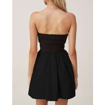 MISSACTIVER Women Strapless Tube Top Mini Dress Off Shoulder Sleeveless Drop-Waist A Line Short Dress Summer Patchwork Dress Black, Medium