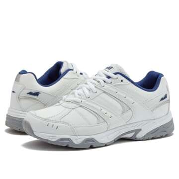 Avia Verge Womens Sneakers - Tennis, Court, Cross Training, or Pickleball Shoes for Women, 6 Wide, White/Blue/Silver