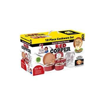 BulbHead Red Copper 10 PC Copper-Infused Ceramic Non-Stick Cookware Set