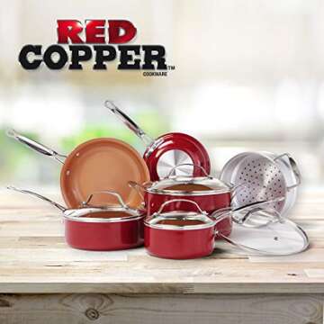 Red Copper 10 PC Non-Stick Cookware Set for Healthy Cooking Experience