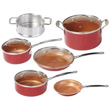 Red Copper 10 PC Non-Stick Cookware Set for Healthy Cooking Experience