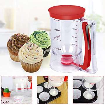 BBSTARZ Batter separator Cupcakes Pancakes Cookie Cake Waffles Batter Dispenser cookie separator batter Cream Speratator Cup Measuring Baking Tools (Red)