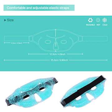 Cold Ice Face Mask Pack - Eye Cooling Gel Bead Mask for Puffy Eyes, Sinuses, Migraine Headache Relief, Dark Circles, Dry Eye - Adjustable, Reusable