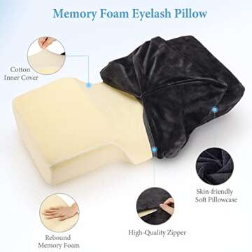 Noverlife Lash Pillow for Lash Extensions, Memory Foam Beauty Salon Eyelash Extension Neck Pillow, Ergonomic Cervical Lash Pillow Neck Support for Lash Grafting Makeup Shoulder Back Relief Sleeping