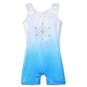 HOZIY Gymnastics Leotard for Girls 4T 5T - Shiny Diamond Snowflake Design in Frozen Blue