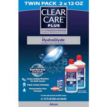 Clear Care Plus Cleaning Solution with Lens Case, Twin Pack, Multi, 12 Oz, Pack of 2