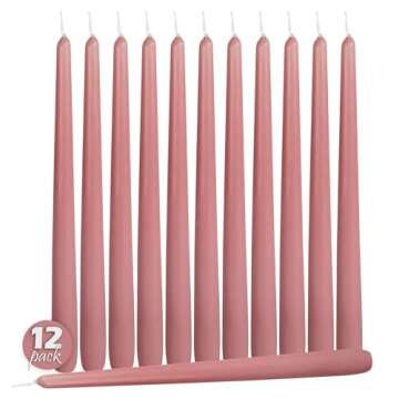 Hyoola 12 Pack Tall Taper Candles - 12 Inch Rose Pink Dripless, Unscented Dinner Candle - Paraffin W...