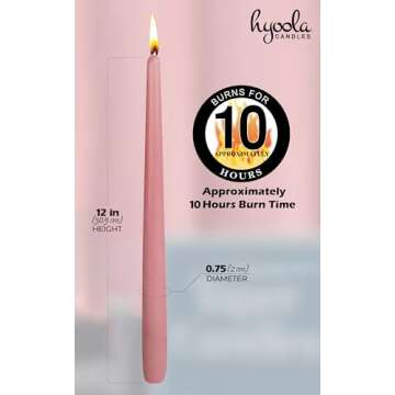 Hyoola 12 Pack Tall Taper Candles - 12 Inch Rose Pink Dripless, Unscented Dinner Candle - Paraffin Wax with Cotton Wicks - 10 Hour Burn Time