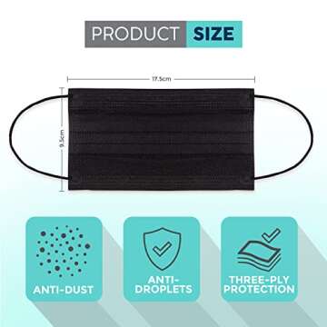 Hannah Linen Black Face Masks Disposable [50 PCS Value Pack] - 3 Ply Protection Safety Masks