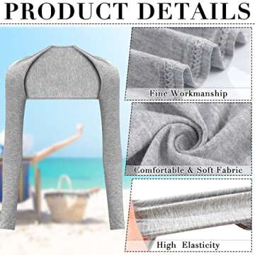 3 Pcs Women Bolero Shrugs Long Sleeve Cropped Cardigan Open Front Ballet Shrug Shoulder Shrug Arm Sleeves Hijab Accessories (Black, White, Light Gray)