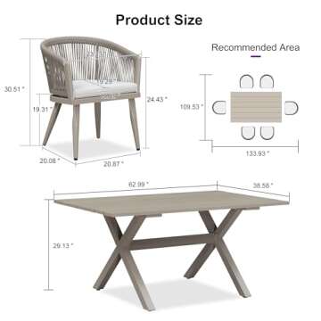 PURPLE LEAF Patio Dining Set for 6 All-Weather Wicker 7 Piece Aluminium Outdoor Table and Chairs Set...